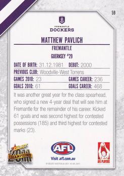 2011 Select AFL Champions #59 Matthew Pavlich Back